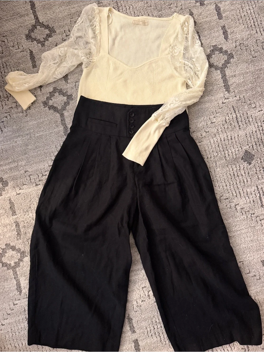Anthropologie Cream Ribbed Knit Top
